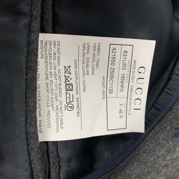 GUCCI Regular Charcoal Navy Royal Bee Embroidery Wool Sport Coat - Picture 5 of 7